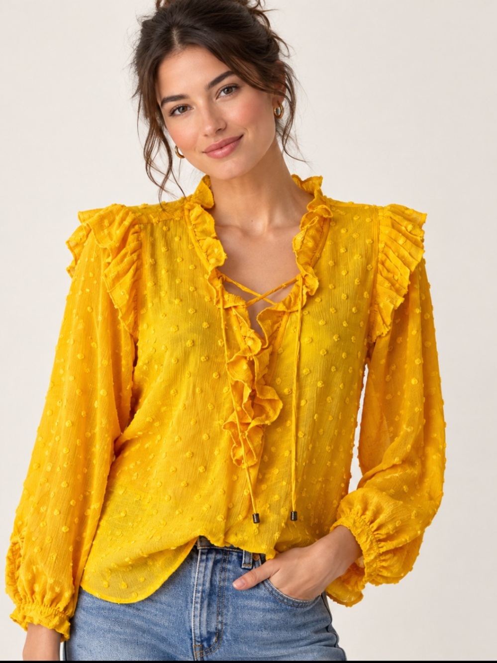 Anthropologie Haida Peasant Top in the vibrant color Mango Yellow